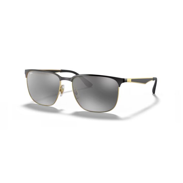 Sol Ray-ban 3569 color 187/88 - Negro sobre dorado con lente Espejo gris y plateado degradado